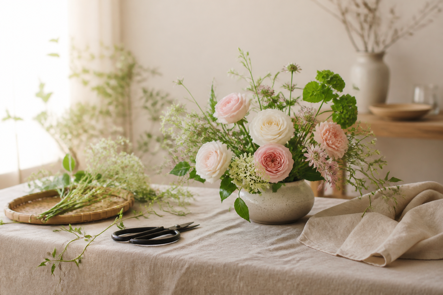 季節の花を使った1DAYレッスンの準備風景